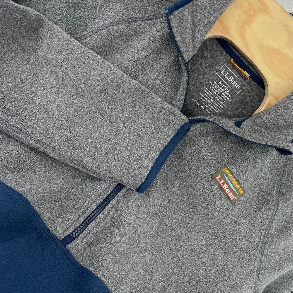 LL Bean Sweatshirt Womens Medium Regular Gray Blue Fleece 1/4 Zip Up Long Sleeve